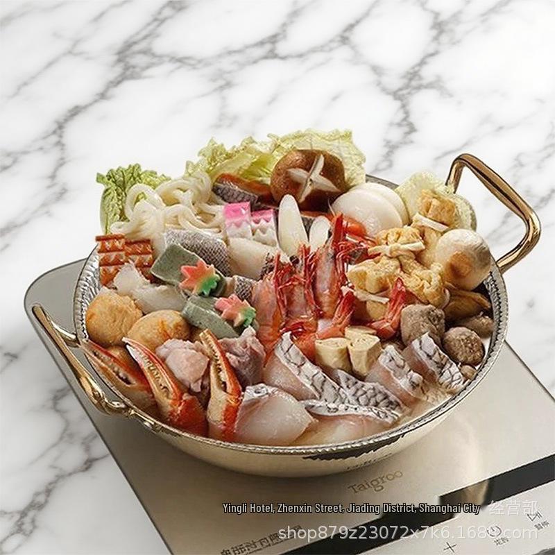 Thickened 304 Stainless Steel Three-Layer Hammered Pattern Dry Pot - Mala Xiang Guo, Hot Pot, Seafood, Bullfrog Pot 18 cm