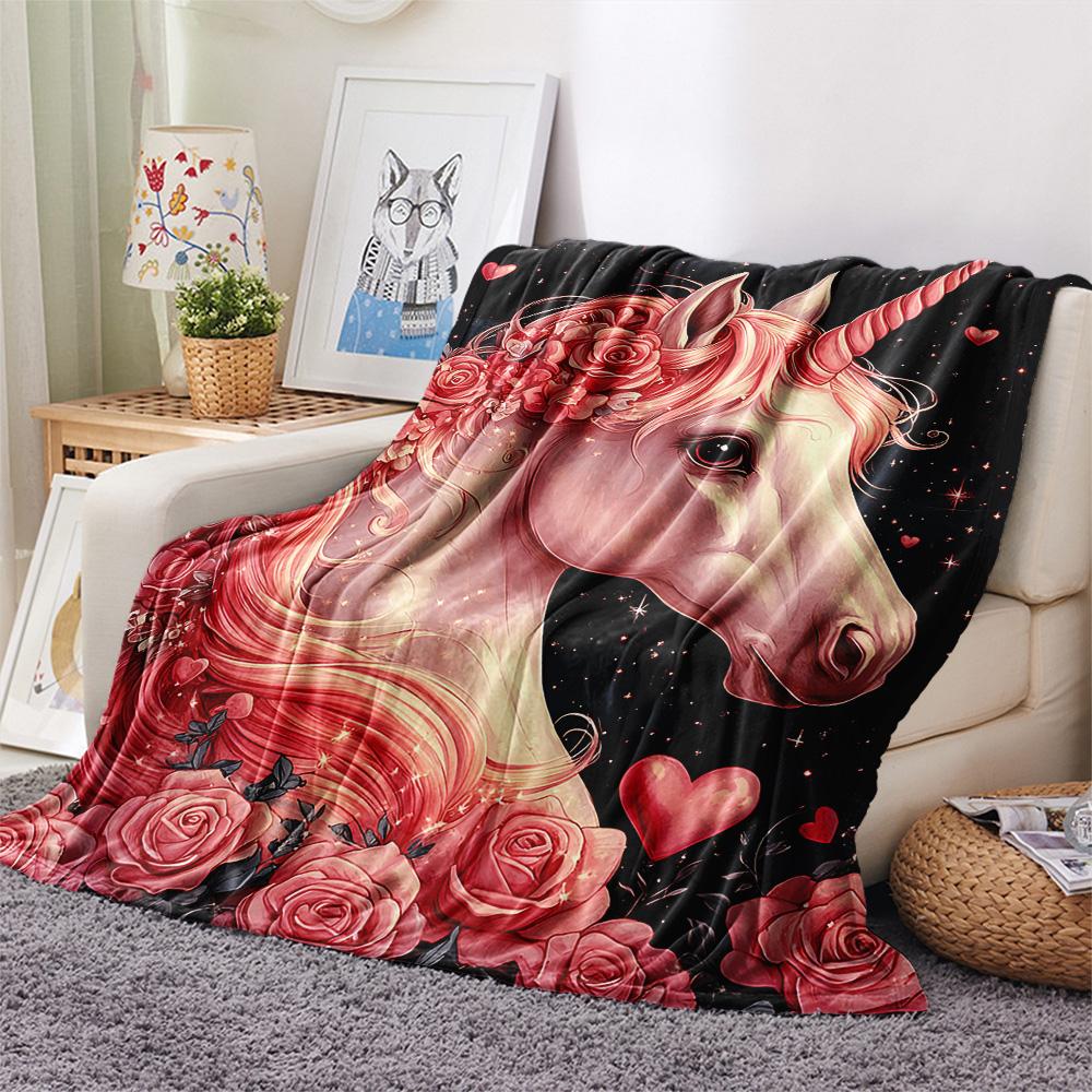 Unicorn Print Flannel Blanket, High Quality Comfortable for All Seasons, Home Decor, Warmth and Comfort, Perfect for Christmas Gifts