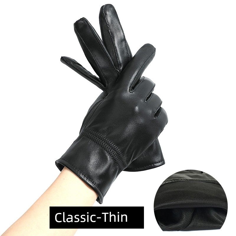 Real Leather Gloves Women's Sheepskin Gloves Leather Gloves Cycling Winter Warm Fleece-Lined Cycling Electric Car Touch Screen Leather Gloves Thin