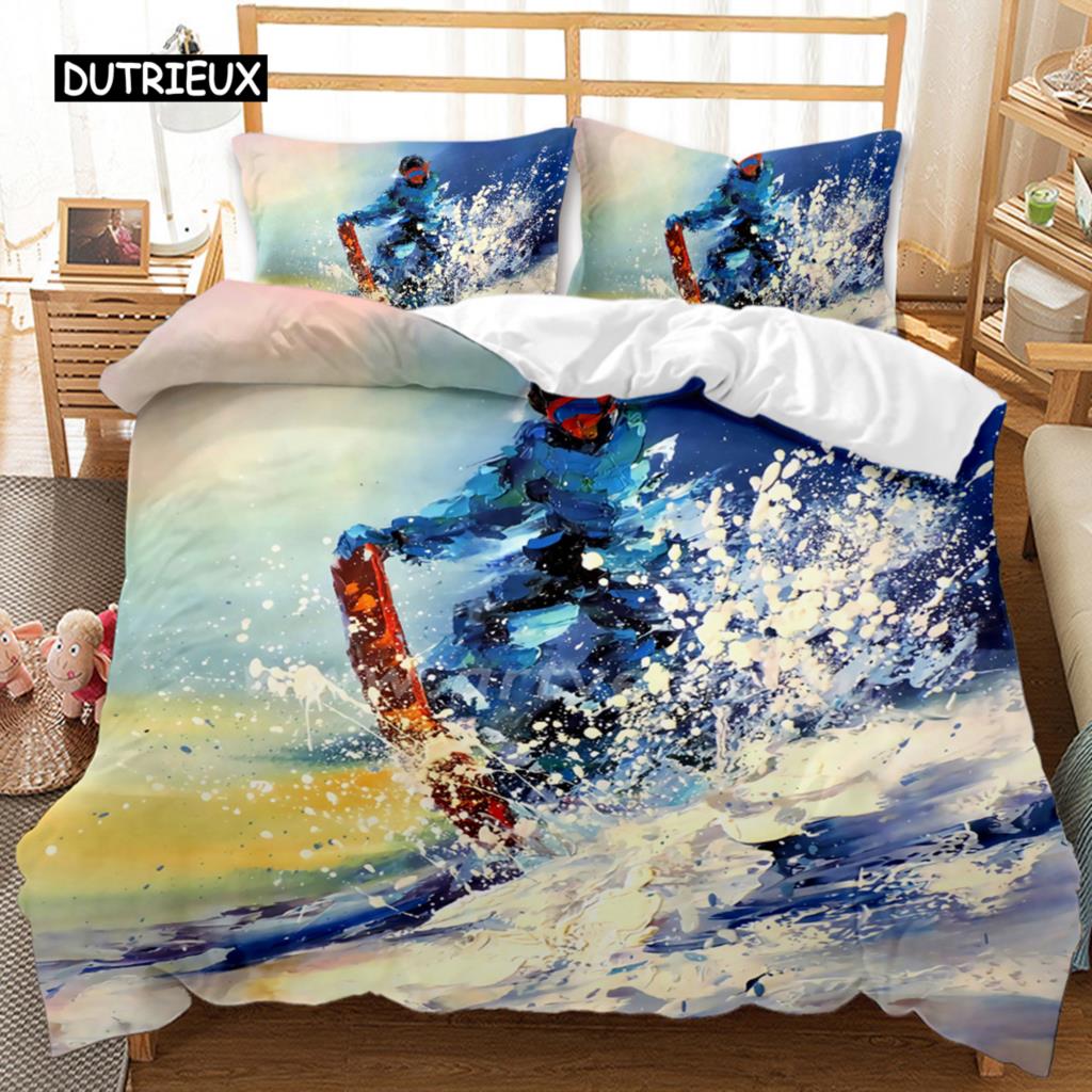 

Комплект пододеяльников для катания на лыжах, одеяло для снежных гор, экстремальные виды спорта, полиэстер, одеяло для сноуборда, двойной размер Queen King Size EU single(135x200cm)