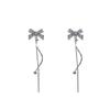 S925 Silver Korean Bow Long Earrings - Elegant & Versatile Lady's Style