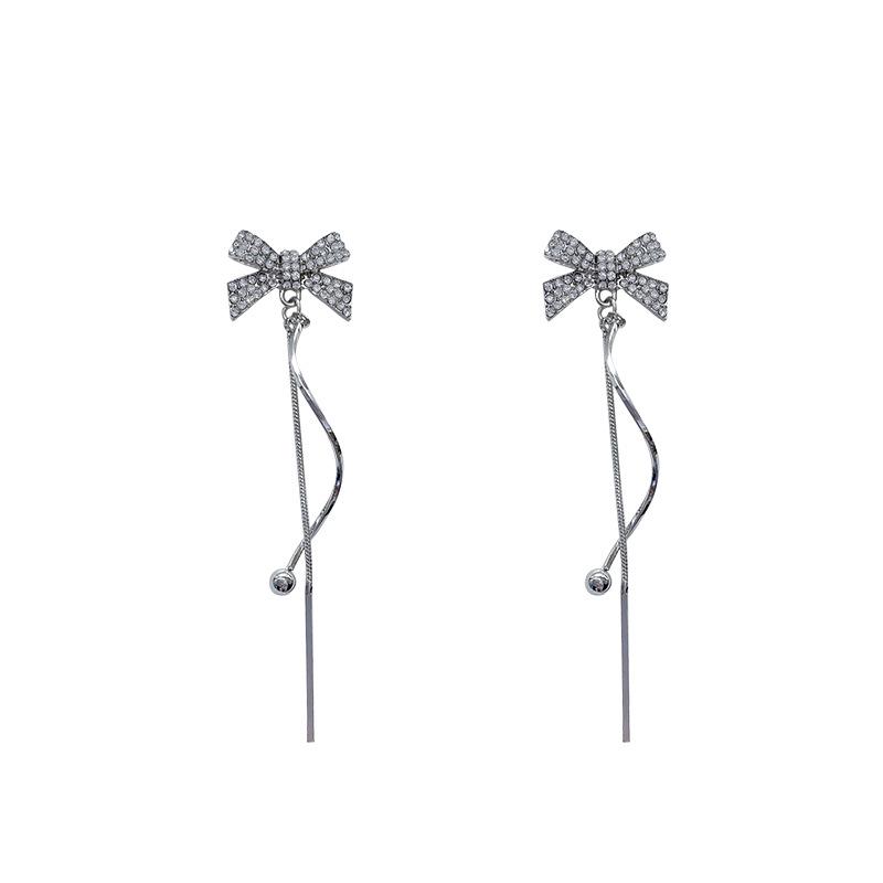 S925 Silver Korean Bow Long Earrings - Elegant & Versatile Lady's Style