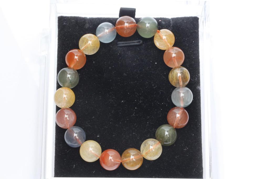 KOUOKU Old Multicolor Rutilated Quartz Bracelet 10mm Power Stone Money Luck Good Luck Brazilian Natural Stone Prayer Beads Rutilated Quartz [K