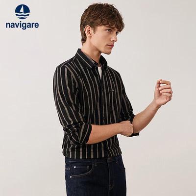 Men's High-Elastic Soft Striped Long-Sleeve Shirt
