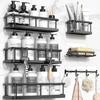 No-drill Bathroom Storage Rack Set, Iron Wall-mounted Storage Rack
