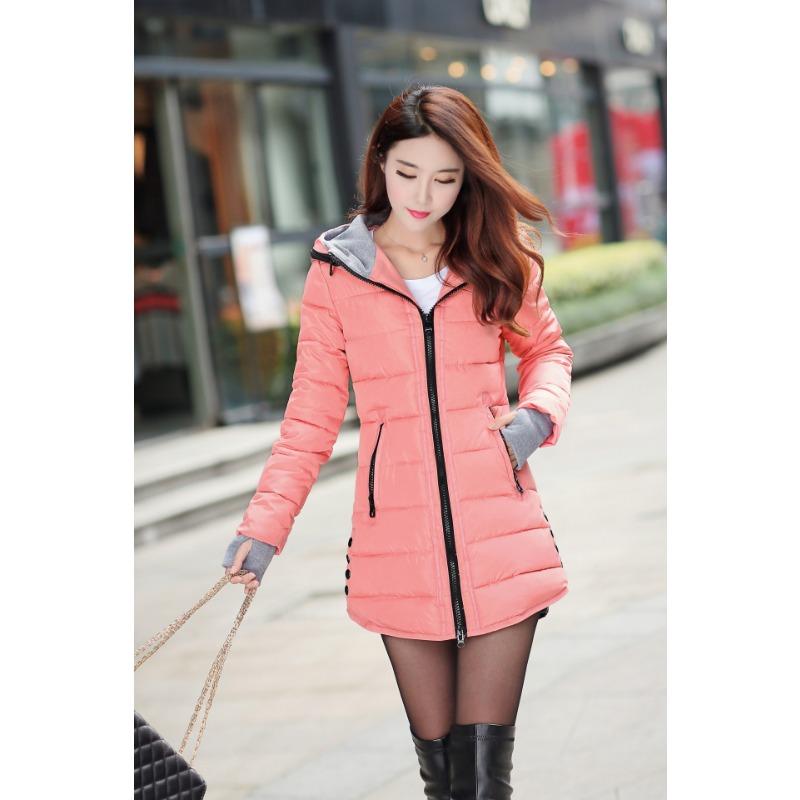 Medium and long cotton-padded clothes women's winter new gloves slim-fit hooded women's down cotton-padded jacket