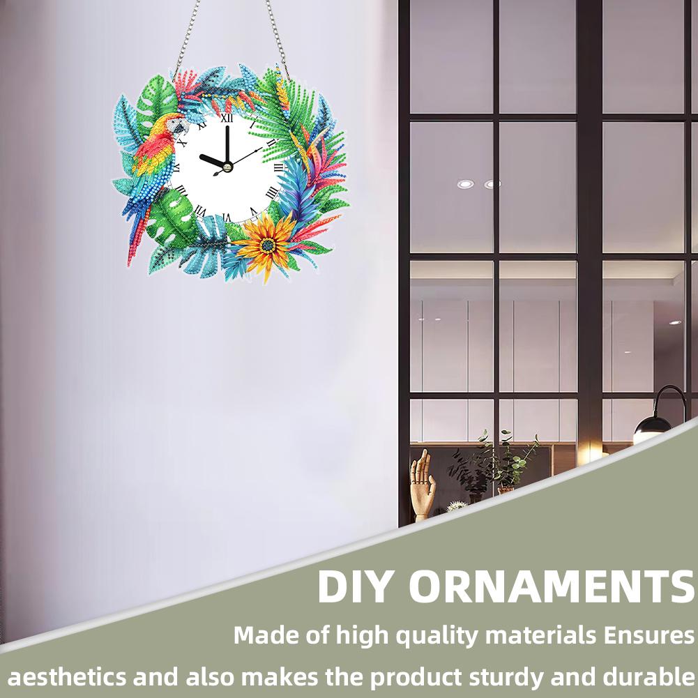 2D/Flat DIY Special Shape Rhinestone Diamond Art Clock Wall Pendants Diamond Clock Art Pendant Window Hanging Art for Home Decor