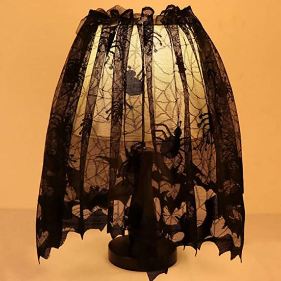 Halloween Tischdecke, Schwarze Spitze Spinnennetz Tischabdeckung, Gruselige Gotische Lampenschirm für Halloween Maskerade, Party, Esstisch Dekoration