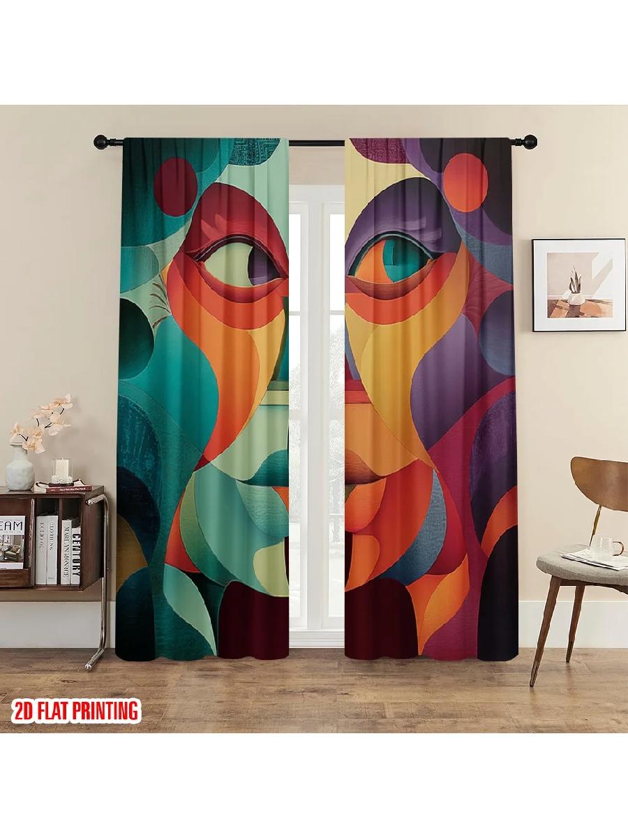 

Abstract Eye Colorful Geometric Pattern Curtains Designed Light Blocking Premium Material Suitable Curtain Set Of 2 Artistic Made Polyester Washable W100*H70(CM)-Grommet top&1PCS