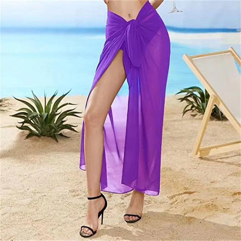 Sommer Sexy Strandrock Damen Strandbekleidung Chiffon Strandwickelrock Handtuch Langer Sarong Cover Up Sexy Bikini Schal für Bademode