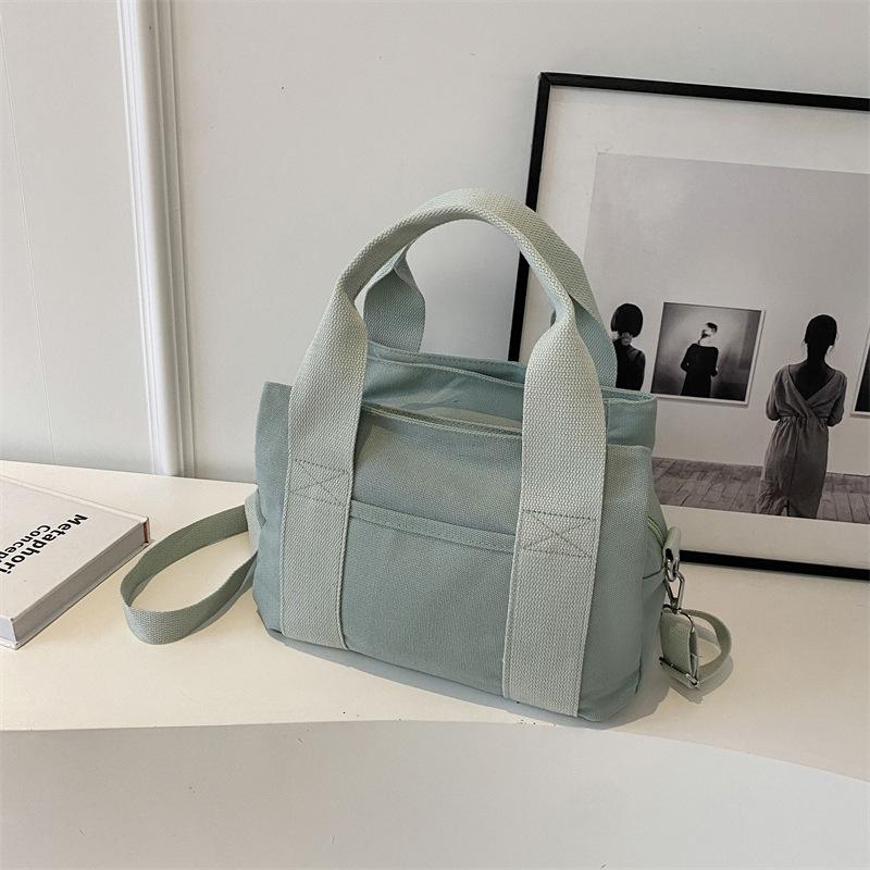 Casual Solid Color Canvas Bag Women's New Large-capacity Multi-layer Handbag Simple Tote Bag Shoulder Messenger Bag
