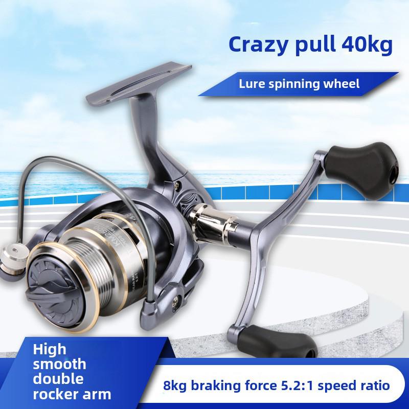 Mulineta de filare cu cap metalic cu culbutor dublu pentru aruncarea la distanta, ideala pentru pescuitul pe mare.