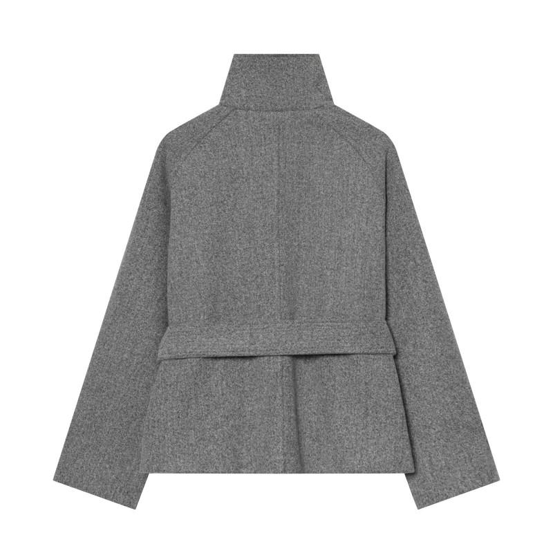 Womens Commuter Style Elegant Slim Fit Stand Collar Wool Blend Coat Solid Color Double Breasted Outerwear