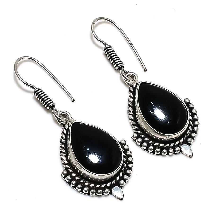 

Natural Black Onyx Gemstone 925 Sterling Silver Jewelry Earring 1.97 B2P32
