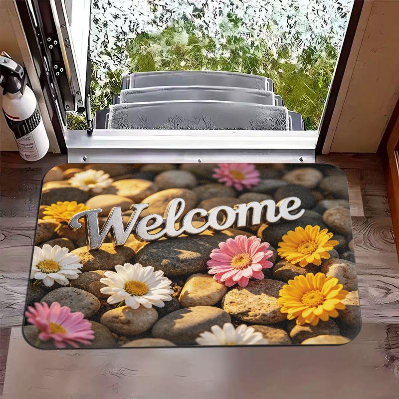 Minimalist Floral Welcome Message Floor Mat for Entering The Door Bedroom and Room Decoration Floor Mat for Home Decor