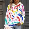 Women Plus Size Colorful Paint Splash Print Long Sleeve Drawstring Hoodie With Kangaroo Pocket