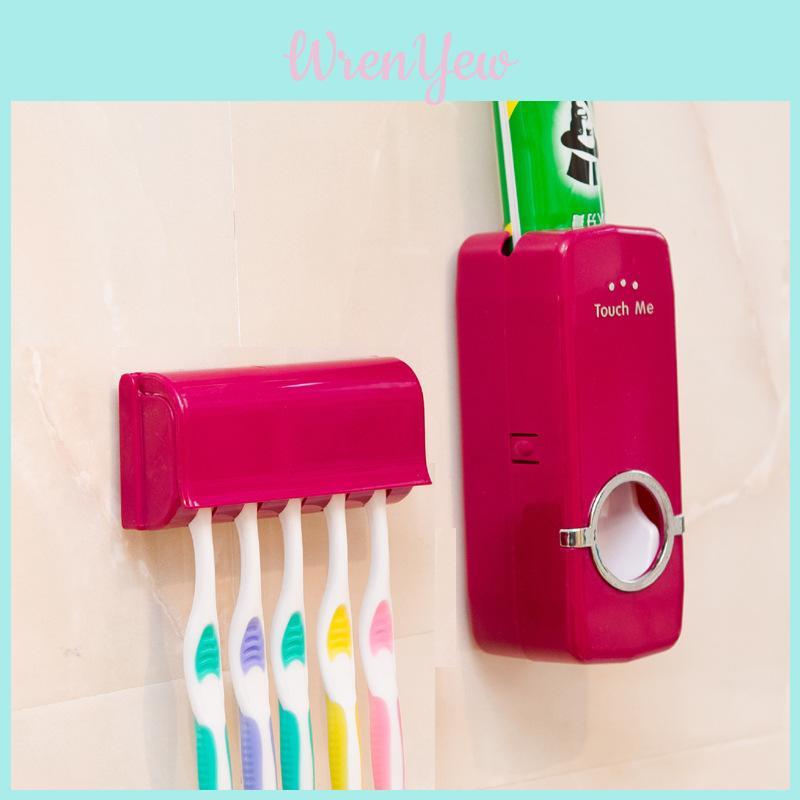 Touch Me Plastic Automatic Toothpaste Dispenser And Wall-mounted Toothbrush Holder