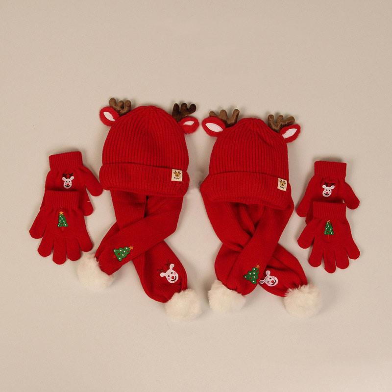 Weihnachten Baby Mütze Schal Handschuhe Set Hirsch Kinder Wintermütze Halswärmer Neujahrsgeschenk für Kinder Beanie Mütze für Mädchen Jungen