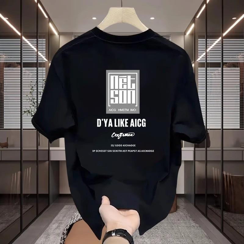 Heavy 100% Cotton Short-Sleeved T-Shirt Boys Simple Letter Student Print Loose Half-Sleeved T-Shirt S