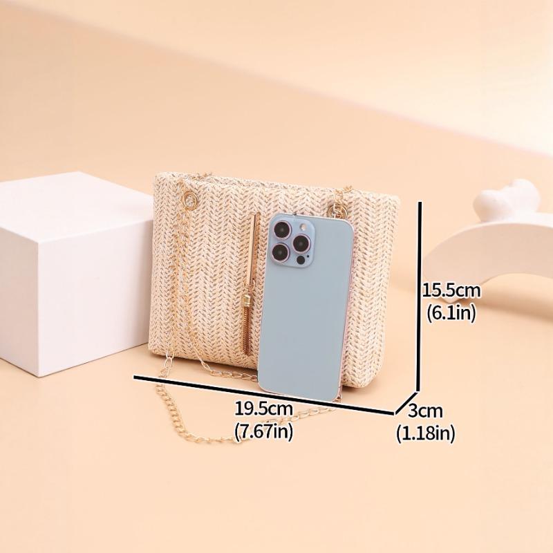 Small fresh pastoral woven chain Small square bag Embroidered tassel Single shoulder oblique span bag Women's bag