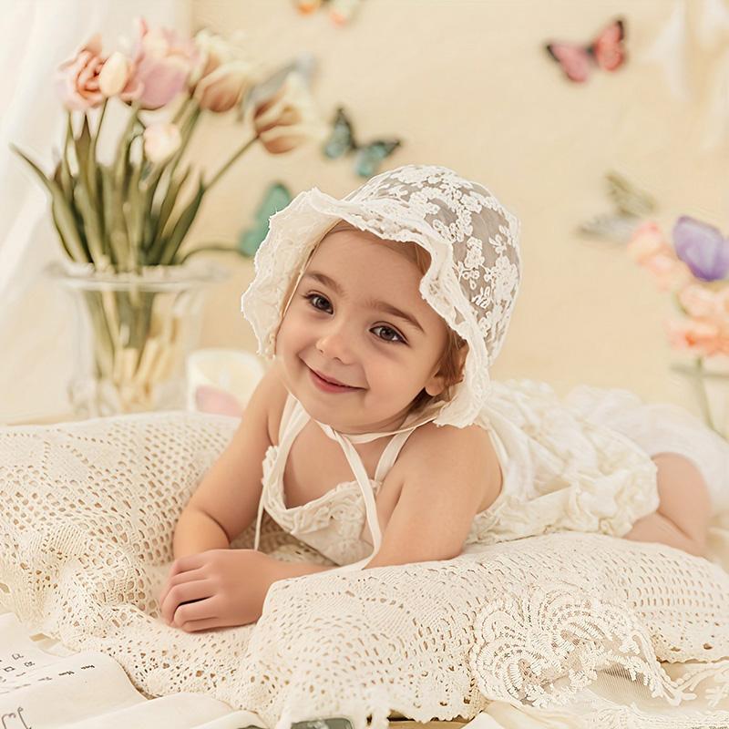 Embroidered Flower Lace Hat for Baby White Ruffle Lace Princess Cap Infant Girl Mesh Sun Hats Newborn Photography Props