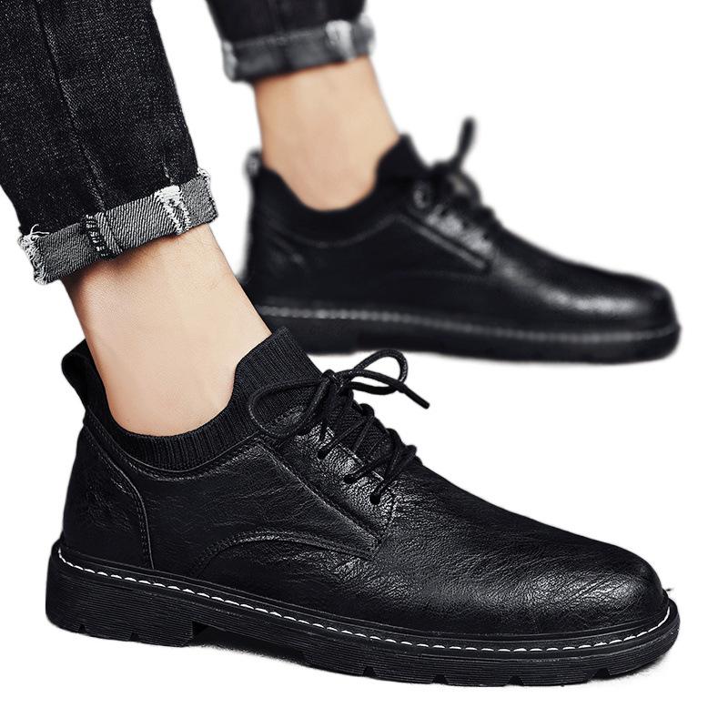 Casual Leather Shoes British Style Business Black Soft Sole Summer Breathable Shoes