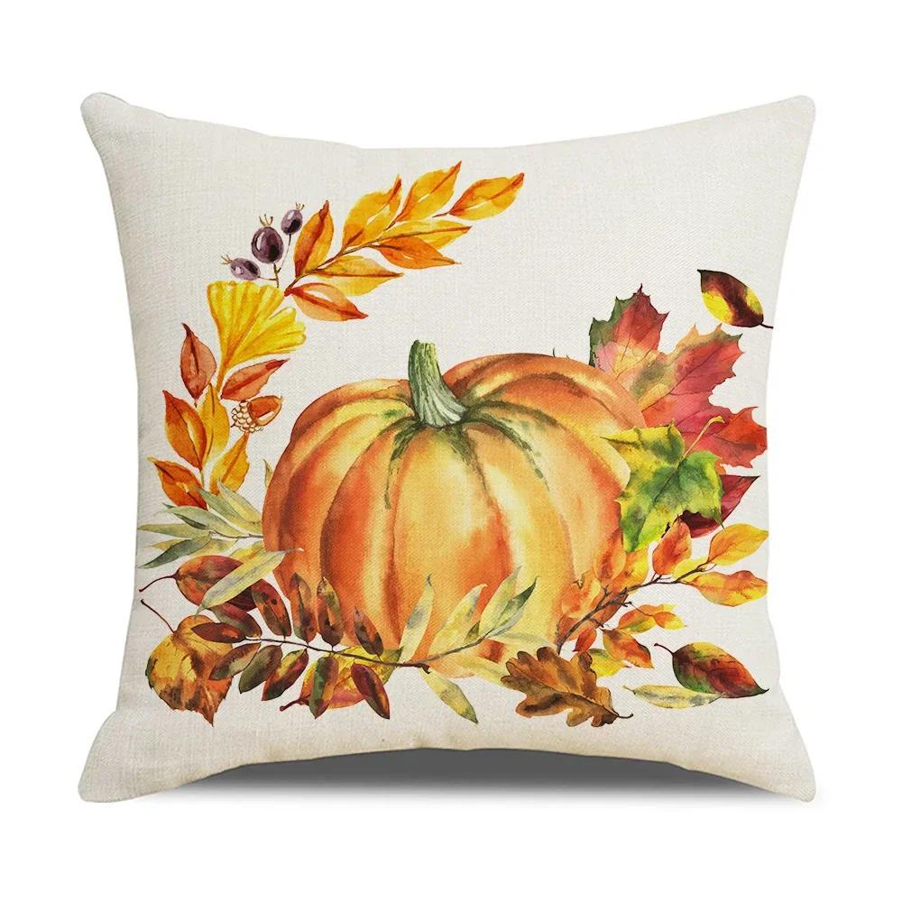 45X45cm Happy Thanksgiving Cushion Cover Fall Home Pumpkin Decorative Throw Pillows Sofa Cushions Maple Leaf Pillowcase 2023 New