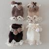 Fashionable Plush Balls Bows Adorned Leg Warmers with Lace Detail for Women's Hollowout Knitted Short Leg Covers Sleeves
