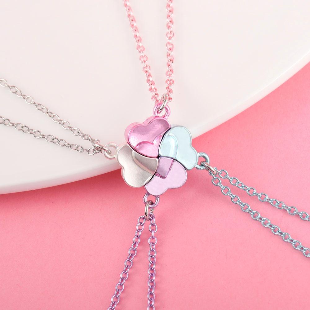 Lovecryst 4Pcs/set Fashion Lucky Four Leaf Clover Stitching Best Friend Bestie Necklace for Girls Fashion Friendship Gifts