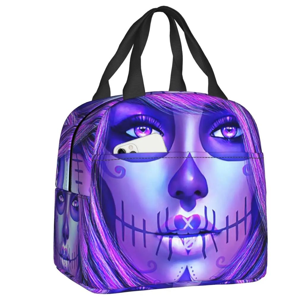 Mexican Sugar Skull Day Of The Dead Art Insulated Lunch Bags Women Resuable Thermal Cooler Food Lunch Box Outdoor Camping Travel