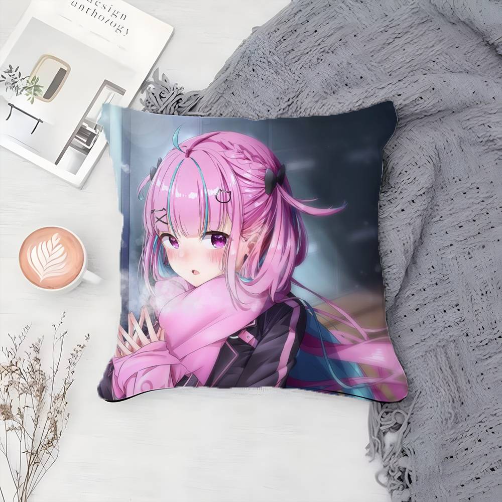 H-Hololive M-Minato Aqua Pillow Case Printing Pillowcase Living Room Sofa Cushion Cover Bedroom Room Decor