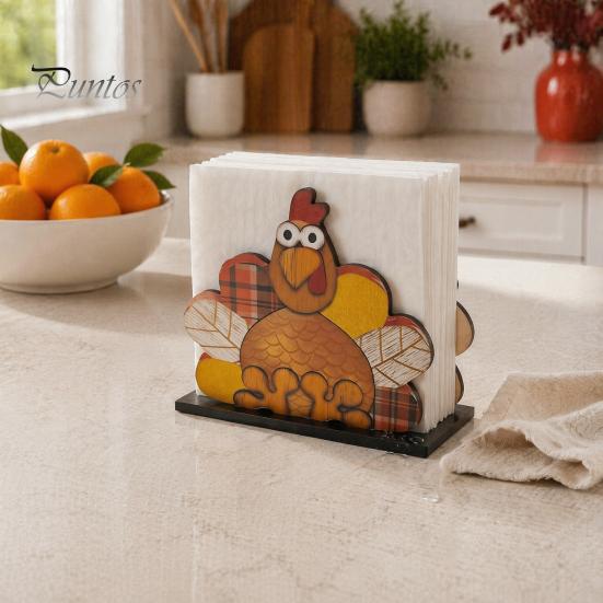 Stable Vertical Paper Towel Stand Thanksgiving Solid Wood Napkin Holder, Fall Harvest Gnome Scarecrow Turkey Tissue Autumn Kitchen Countertop