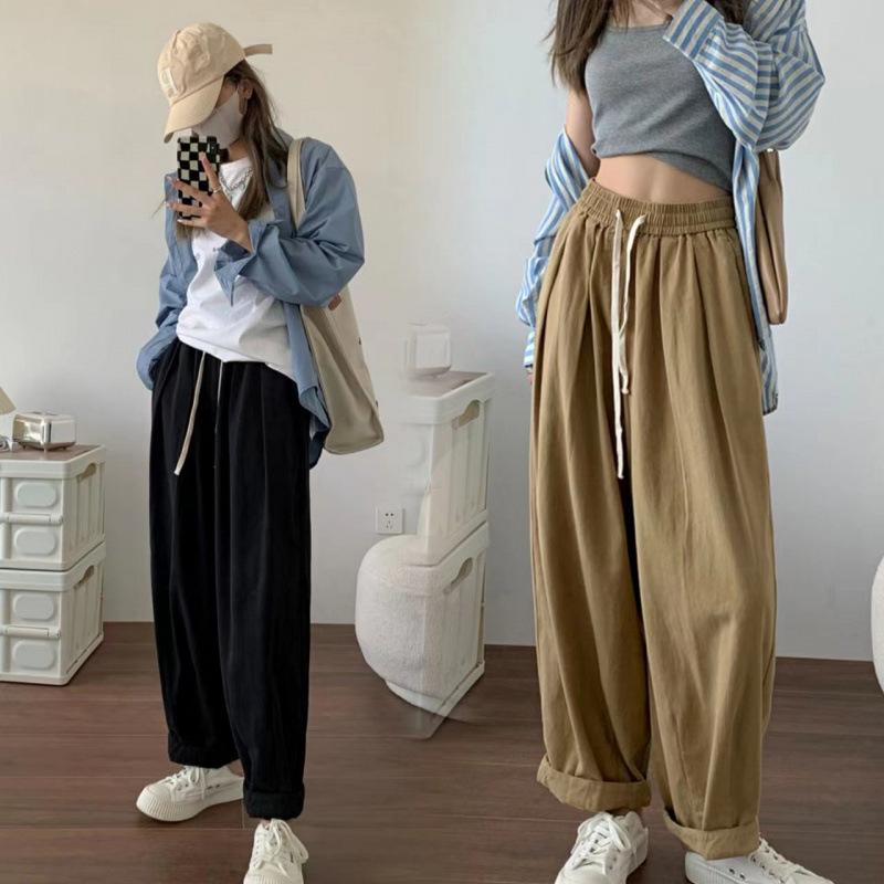 High-waisted Japanese Loose Radish Pants for Women in Autumn, Casual Pear-shaped Figure Wide-leg Pants