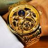 Royal Gold Skeleton Automatic Watch for Men Luxury Tourbillon Mechanical Watches Stainless Steel Strap Luminous Clock