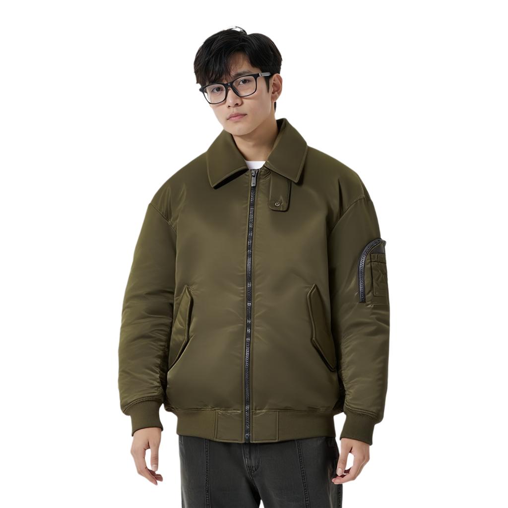 Uniqlo Jil Sander Collaboration Loose Ribbed Collar Zip Down Jacket Men Outerwear Dark-Green 432647-58