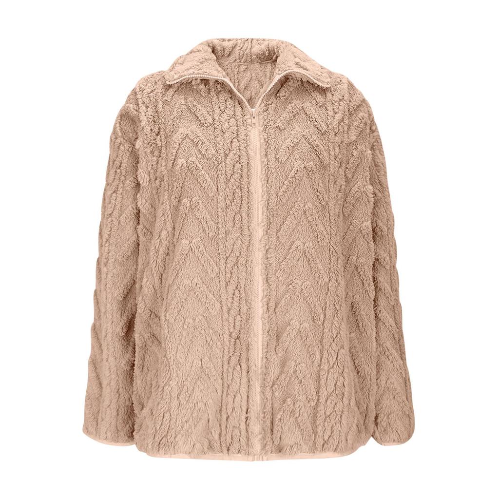 Women's Casual Zipper Knitted Stand Collar Sweater Long Sleeve Warm Coat