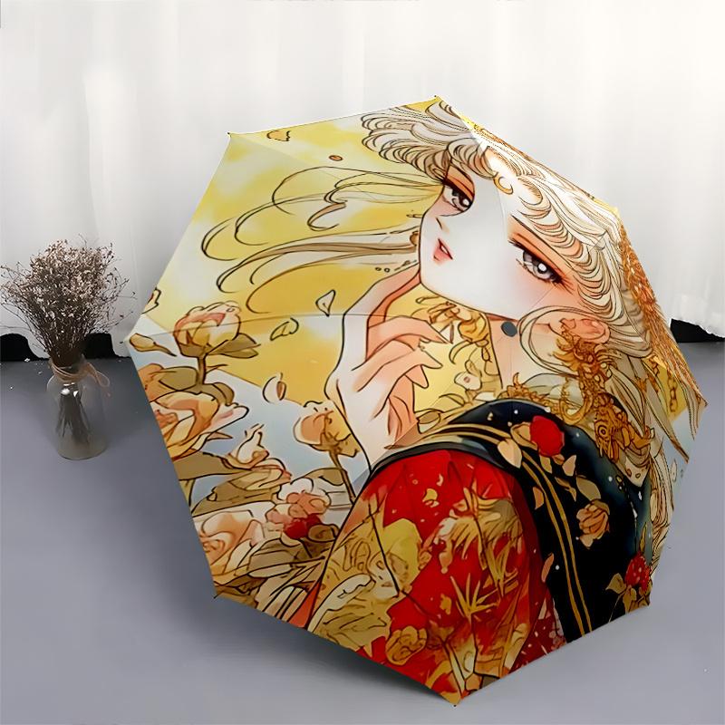 1pc Floral Fantasy Elegant Automatic Folding Umbrella with 8-Bone Iron Frame - Perfect for Festivals, Travel, Daily Use, and Gifts!R072