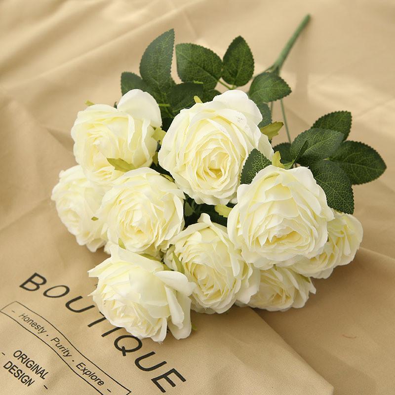 

Elegant 10head Faux Rose Bouquet With 9 Colors For Wedding And Home Decor White