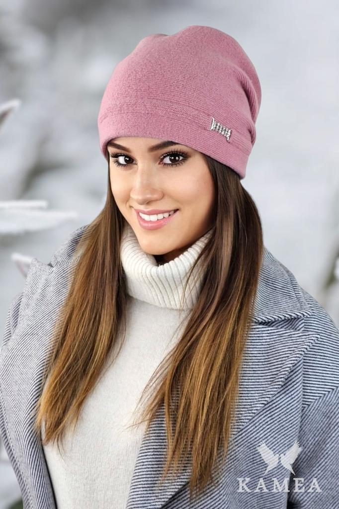 Leonora Women' Wool Cap with Rhinestones, Ash Rose Color