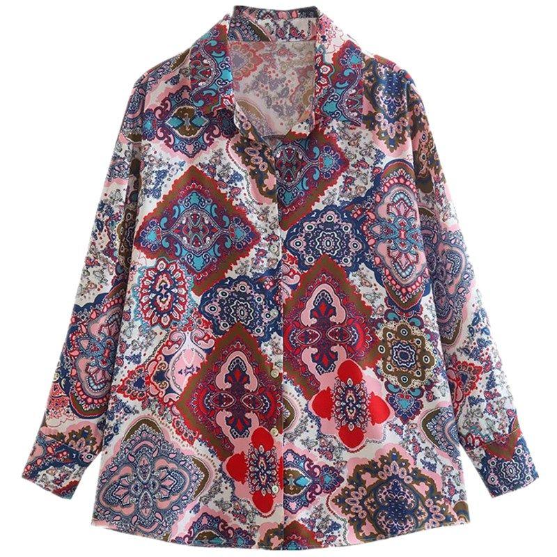 Ur Autumn and Winter European and American Style Silk Satin Texture Vertical Shirt
