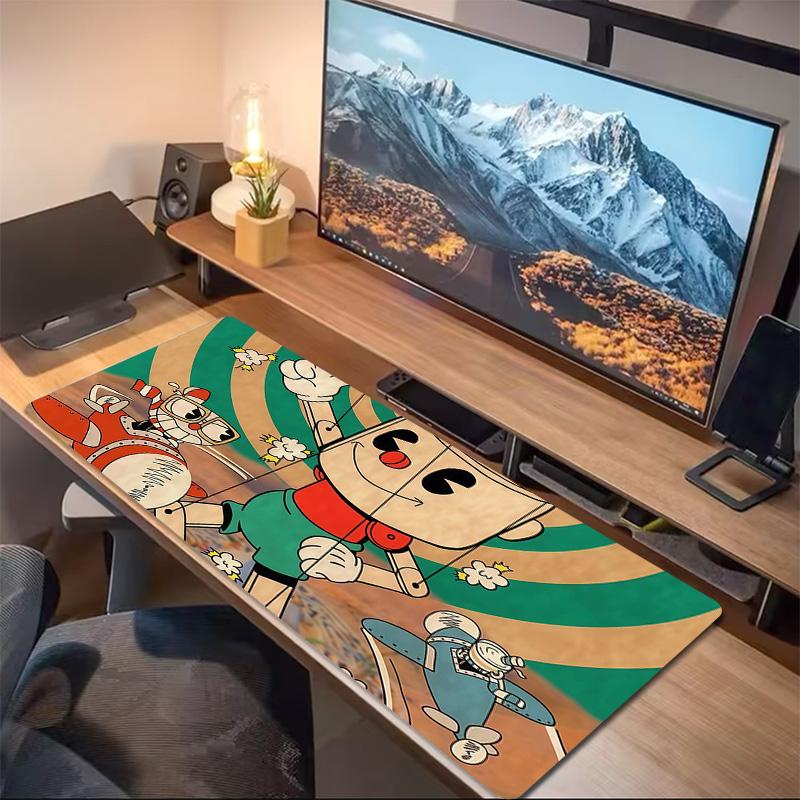 Cuphead & Mugman Druck Kissen Rutschfest Laptop Tablet Großes Mauspads XXL Matte Mini-PC Spielmatte Mit Verriegelter Kante