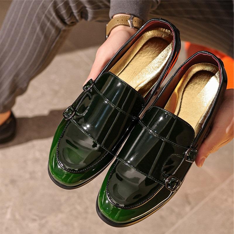 Designer New Fashion Men Mirror Patent Leather Dress Casual Shoes Monk Strap Loafers Party Wedding Dress Homecoming Footwear