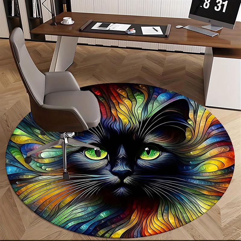 1pc Colorful Cat Face Round Carpet Anime Design Chair Mat, Non Slip Rug for Office & Home Decor