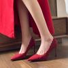 2025 autumn new classical elegance temperament red high heels wedding shoes show he lace mesh pointed heel