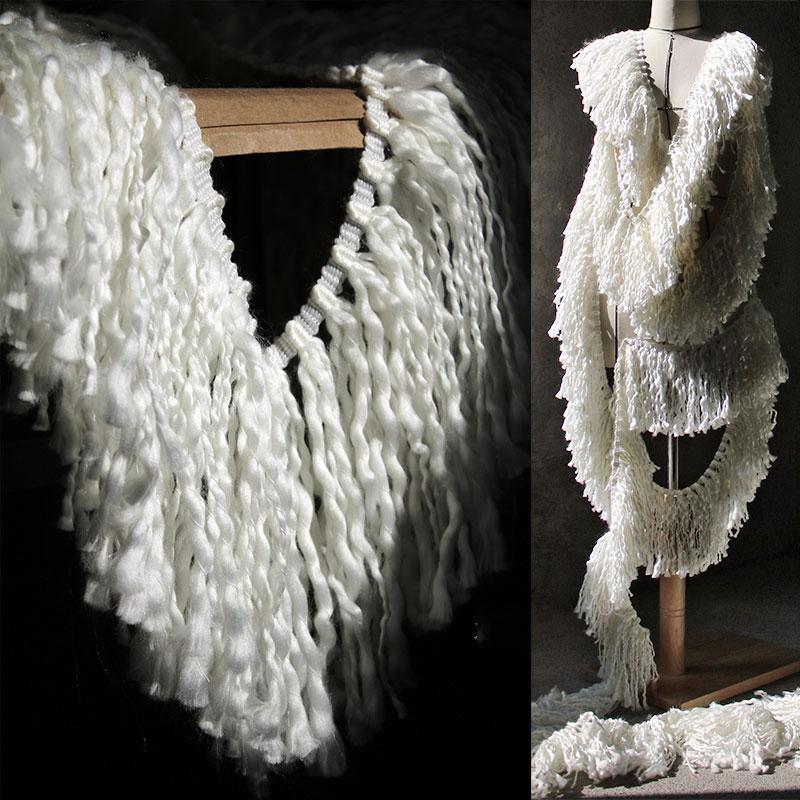 16x90см Шерстяная ткань для куртки с кисточками и волнами, Материал для ручного изготовления DIY, Декоративная ткань, Преувеличенная одежда, Товары для дизайнеров одежды 16x90cm