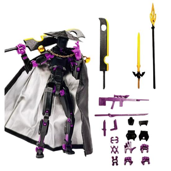 

Фігурка «Мандрівний лицар» з аксесуарами, рухливими суглобами. 3D-друкована модель робота-мечника в китайському стилі. Іграшка. Шарнірна фігурка-манекен. чорний/фіолетовий