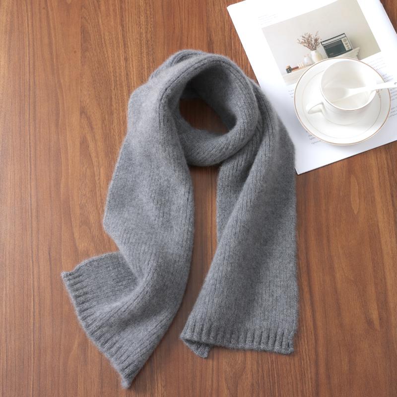 100% Wool Solid Color Knitted Scarf For Couples Women'S Winter Thick&Warm Multi-Functional Rectangular Outdoor Windproof Scarf