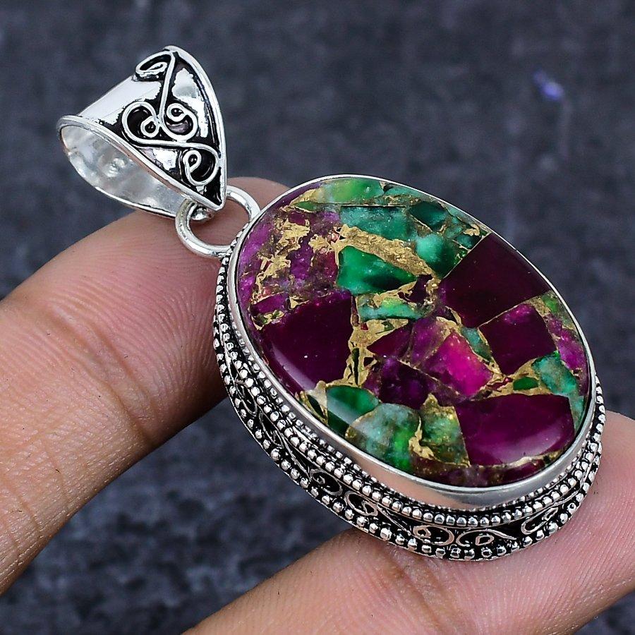 Natural Copper Ruby Zosite 925 Sterling Silver Jewelry Pendant 2.05" ETC-13855