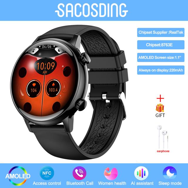 Reloj Inteligente Amoled Mujer Llamada Bleutooth Smartwatch Asistente de Voz Healthtracker Relojes Deportivos Reloj Impermeable Damas