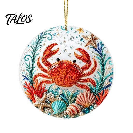 Marine Life Hanging Ornaments Ocean Theme Pearl Art Ornament, 2D Flat Acrylic Coastal Unique Gifts for Lovers Sea Suncatcher, Beaded Pattern